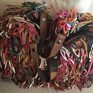 Multicolored genuine leather handbag